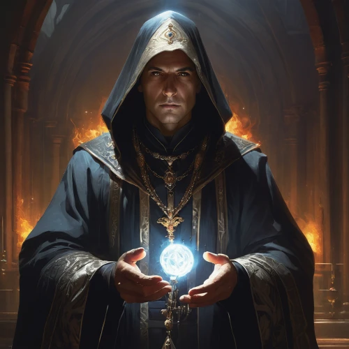 dodge warlock,the abbot of olib,archimandrite,metatron's cube,priest,mage,magus,light bearer,magic grimoire,hooded man,prejmer,magistrate,amulet,high priest,occult,flickering flame,spell,divination,cloak,talisman,Conceptual Art,Fantasy,Fantasy 11