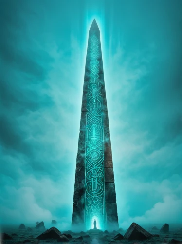 obelisk,obelisk tomb,monolith,the pillar of light,ice hotel,shard of glass,megalith,spire,kharut pyramid,stargate,teal digital background,megalithic,megaliths,totem,beacon,russian pyramid,ring of brodgar,stalagmite,abduction,light cone,Photography,Artistic Photography,Artistic Photography 07