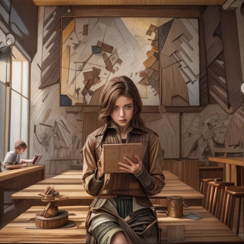 girl studying,girl at the computer,woman at cafe,girl with bread-and-butter,sci fiction illustration,girl drawing,holding ipad,child with a book,woman holding pie,girl sitting,woman drinking coffee,woman holding a smartphone,girl in the kitchen,little girl reading,librarian,illustrator,world digital painting,game illustration,girl with cereal bowl,woman eating apple,Common,Common,Photography