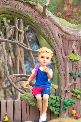clay animation,children's background,child in park,children's playhouse,model train figure,outdoor play equipment,3d figure,he is climbing up a tree,wooden toy,child's frame,fairy door,pinocchio,miniature figures,wooden doll,miniature figure,miniature golf,little people,wooden toys,child fairy,diorama