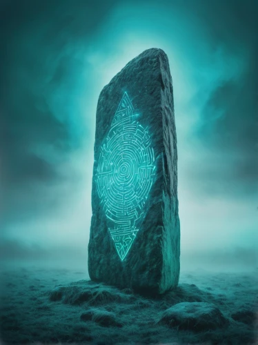 runestone,druid stone,healing stone,lotus stone,shard of glass,megalithic,stone background,megalith,megaliths,neo-stone age,standing stones,artifact,teal digital background,ring of brodgar,stele,runes,mermaid scales background,divination,stone lamp,neolithic,Photography,Artistic Photography,Artistic Photography 07