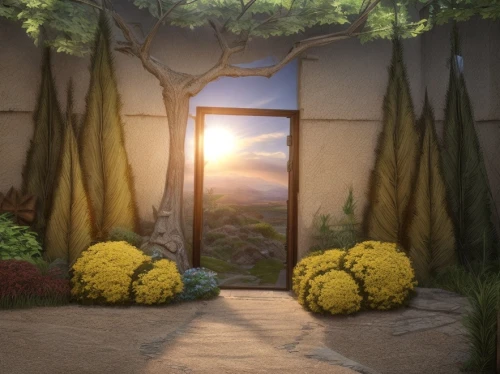 garden door,cartoon video game background,backgrounds,yellow garden,dandelion hall,flower booth,home landscape,3d background,climbing garden,background with stones,landscaping,landscape background,backgrounds texture,the threshold of the house,digital compositing,frame flora,3d render,start garden,doorway,dusk background,Common,Common,Natural