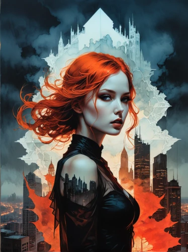 transistor,clary,rosa ' amber cover,sci fiction illustration,city in flames,black widow,fiery,mystery book cover,red-haired,red hood,red head,queen anne,book cover,mystique,firethorn,nora,scarlet witch,fantasy portrait,fantasy art,divergent,Photography,Artistic Photography,Artistic Photography 07