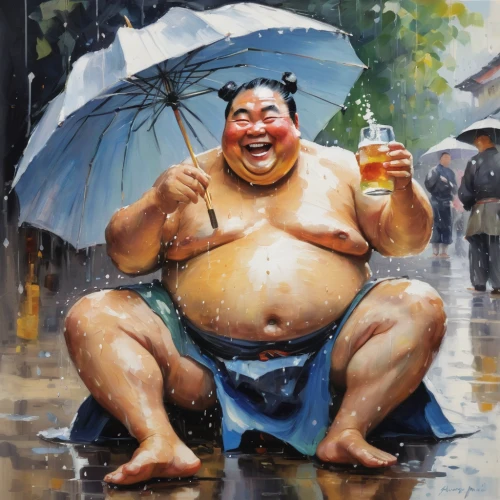 man with umbrella,asian umbrella,cocktail umbrella,luo han guo,rainy season,bánh ướt,hong kong cuisine,laughing buddha,japanese umbrella,umbrella,han bok,rain bar,heavy rain,bánh bao,japanese umbrellas,chinese art,makchang gui,in the rain,sumo wrestler,choi kwang-do,Illustration,Paper based,Paper Based 11