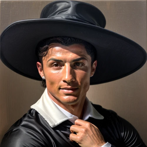 black hat,italian painter,stetson,matador,cristiano,ronaldo,brown hat,photo painting,sombrero,cowboy hat,charreada,painter,gaucho,cowboy,rio serrano,sombrero mist,leather hat,sheriff,oil painting on canvas,men hat