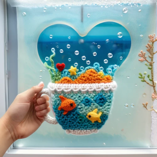 sugar bag frame,christmas gift pattern,dishcloth,teal stitches,crochet pattern,flower pot holder,stitch border,aquarium decor,christmas stocking pattern,cross-stitch,tea infuser,coffee cup sleeve,watering can,glass mug,nursery decoration,coin purse,watery heart,toiletry bag,stitched heart,knitting laundry,Illustration,Japanese style,Japanese Style 01