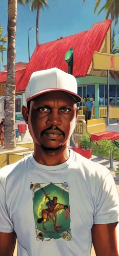 king coconut,moc chau hill,calm usopp,beach background,controller jay,bob hat,popeye village,coconut hat,cuba background,graphics,widescreen,videogames,lifeguard,darryl,hotel man,black businessman,black man,african man,cayman,videogame