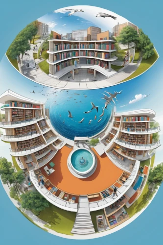 school design,spiral book,artificial islands,digitization of library,houses clipart,spherical image,spread of education,smart city,smart house,the local administration of mastery,correspondence courses,panopticon,library,artificial island,school management system,library book,floating island,dolphin school,property exhibition,sci fiction illustration,Unique,Design,Infographics
