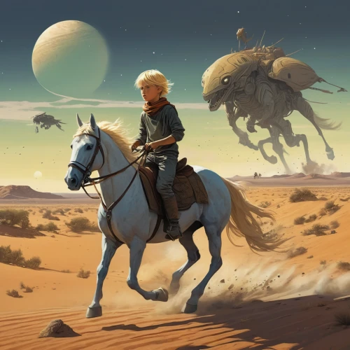 sci fiction illustration,capture desert,desert background,desert planet,the wanderer,desert safari,man and horses,the desert,desert,traveller,wanderer,dune 45,stone desert,libyan desert,erbore,sahara desert,desert run,digital nomads,traveler,mission to mars,Illustration,Realistic Fantasy,Realistic Fantasy 12