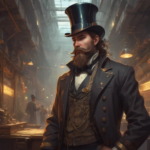 stovepipe hat,merchant,steampunk,apothecary,game illustration,top hat,victorian,the victorian era,clockmaker,victorian style,admiral von tromp,east indiaman,steampunk gears,fantasy portrait,thames trader,aristocrat,watchmaker,lincoln,naval officer,full-rigged ship,Conceptual Art,Fantasy,Fantasy 01
