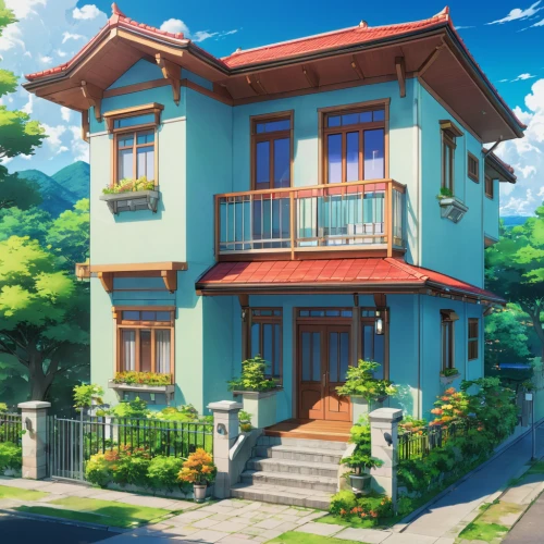 house painting,studio ghibli,apartment house,violet evergarden,little house,small house,beautiful home,house,two story house,private house,lonely house,summer cottage,tsumugi kotobuki k-on,frame house,wooden house,house front,house shape,home landscape,residential house,residential,Illustration,Japanese style,Japanese Style 03