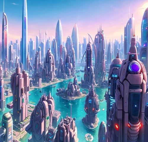 futuristic landscape,fantasy city,metropolis,city cities,futuristic architecture,sky city,ancient city,sci fiction illustration,city skyline,futuristic,alien world,sky space concept,alien planet,sci - fi,sci-fi,cityscape,scifi,sci fi,colorful city,space port,Common,Common,Japanese Manga