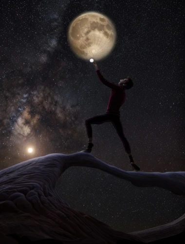 moon walk,photo manipulation,the universe,digital compositing,photomanipulation,world digital painting,astronomical,orbiting,ophiuchus,andromeda,sci fiction illustration,space art,leap,leap for joy,astronomy,conceptual photography,falling star,universe,trajectory of the star,celestial body,Common,Common,Natural