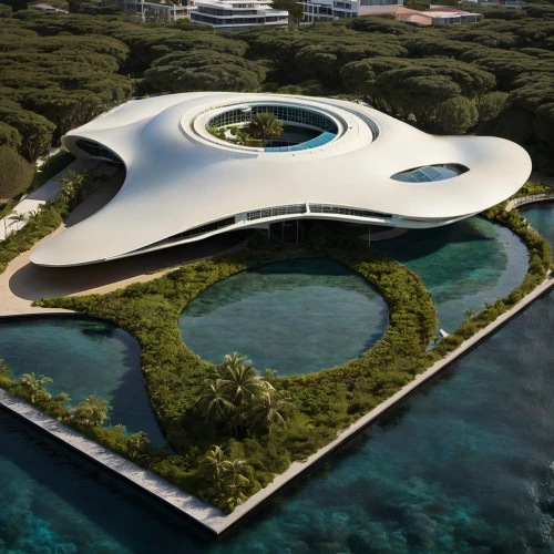 futuristic art museum,futuristic architecture,artificial island,artificial islands,floating island,floating islands,futuristic landscape,helipad,maldives mvr,eco hotel,sky space concept,jewelry（architecture）,infinity swimming pool,guam,modern architecture,house of the sea,atoll,ozeaneum,roof domes,island suspended