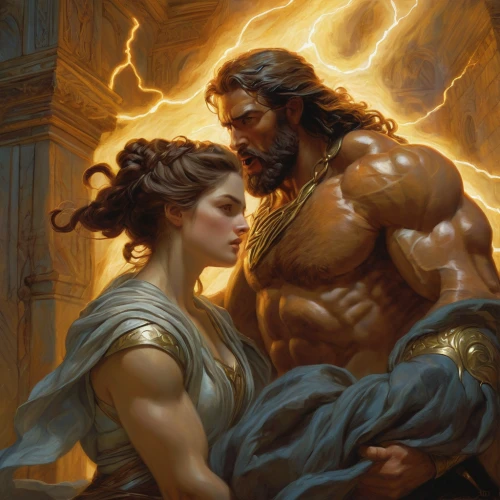 warrior and orc,romantic portrait,cg artwork,fantasy portrait,heroic fantasy,protectors,minotaur,arm wrestling,romance novel,jesus in the arms of mary,hercules,fantasy art,fantasy picture,greek mythology,the hands embrace,protecting,zeus,she feeds the lion,man and wife,strength,Illustration,Realistic Fantasy,Realistic Fantasy 03