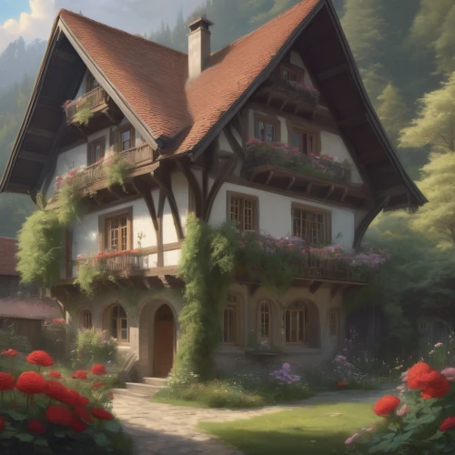 house in the mountains,swiss house,house in the forest,house in mountains,alpine village,little house,traditional house,beautiful home,wooden house,grindelwald,country house,alsace,lonely house,home landscape,house painting,witch's house,old home,small house,half-timbered house,chalet,Conceptual Art,Fantasy,Fantasy 01