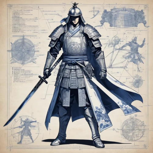 yi sun sin,shuanghuan noble,samurai,samurai fighter,genghis khan,swordsman,shinobi,sanshin,zui quan,xing yi quan,knight armor,geomungo,goki,iron mask hero,jeongol,hwachae,warlord,samurai sword,kenjutsu,knight,Unique,Design,Blueprint