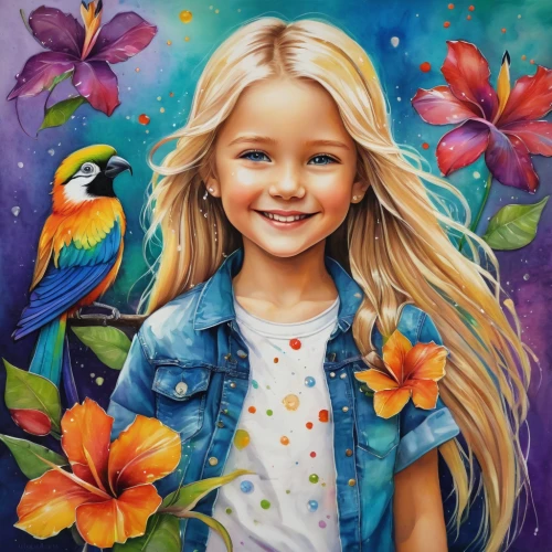 girl in flowers,flower painting,oil painting on canvas,child portrait,flower and bird illustration,beautiful girl with flowers,girl portrait,oil painting,girl picking flowers,bird painting,kids illustration,children's background,art painting,floral and bird frame,blue birds and blossom,young girl,little girl in wind,girl drawing,flower art,oil on canvas,Conceptual Art,Fantasy,Fantasy 16