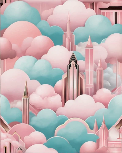 art deco background,cloud towers,fantasy city,partly cloudy,clouds,cotton candy,clouds - sky,cloud mood,pink city,paper clouds,cumulus,unicorn background,sky city,cumulus clouds,cloudy day,sky clouds,cloud mountain,cloudscape,cupcake background,cloudy,Illustration,Vector,Vector 18