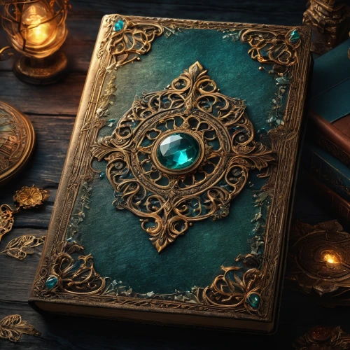 magic grimoire,prayer book,magic book,card box,amulet,book antique,divination,artifact,koran,quran,guestbook,hymn book,collectible card game,merida,genuine turquoise,treasure chest,antique background,turquoise leather,collected game assets,mystery book cover,Photography,General,Fantasy
