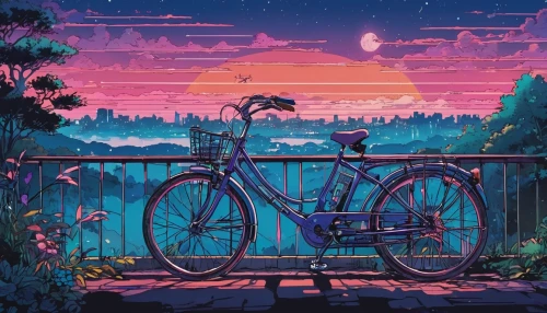 bicycle,bicycle ride,bike,dusk,bike city,biking,bike ride,bikes,bicycles,dusk background,retro background,city bike,bike land,background screen,parked bike,hd wallpaper,wallpaper roll,would a background,aesthetic,cycle,Illustration,Japanese style,Japanese Style 06