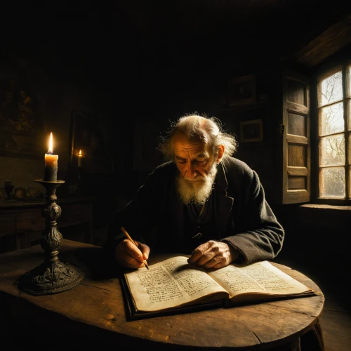 reading magnifying glass,rabbi,scholar,drawing with light,persian poet,benediction of god the father,learn to write,the abbot of olib,leonardo devinci,johannes brahms,torah,biblical narrative characters,confer,theoretician physician,hobbiton,candlemaker,archimandrite,twelve apostle,elderly man,to write,Art,Classical Oil Painting,Classical Oil Painting 06