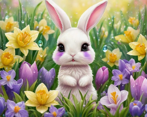 bunny on flower,easter background,spring background,springtime background,flower background,easter theme,floral background,easter bunny,tulip background,easter rabbits,bunny,easter card,easter-colors,flower animal,easter décor,happy easter hunt,happy easter,easter banner,white bunny,spring greeting,Illustration,Abstract Fantasy,Abstract Fantasy 11