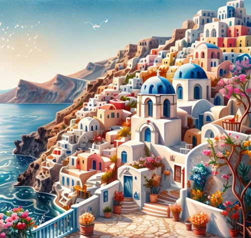 santorini,positano,greek island,greek islands,mediterranean,oia,aeolian islands,greece,capri,world digital painting,colorful city,aegean,the mediterranean sea,mediterranean sea,aegean sea,santorin,seaside resort,hellenic,balearic islands,italian painter