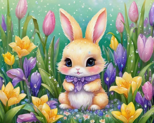 bunny on flower,easter background,springtime background,spring background,easter theme,little bunny,easter card,bunny,easter bunny,easter rabbits,flower background,spring greeting,colored pencil background,tulip background,springtime,floral background,little rabbit,easter-colors,happy easter hunt,bluebell,Illustration,Abstract Fantasy,Abstract Fantasy 11