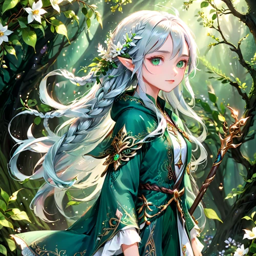 lily of the field,elven,lilly of the valley,elf,emerald,elven forest,dryad,forest clover,fae,lily of the valley,forest background,rusalka,lilies of the valley,male elf,tilia,fairy tale character,celtic queen,wood elf,elza,aurora,Anime,Anime,General