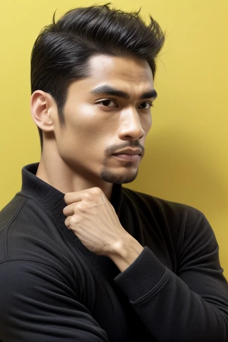 filipino,management of hair loss,male model,yellow background,putra,portrait background,muslim background,yellow and black,personal grooming,yun niang fresh in mind,shoulder length,pakistani boy,indian celebrity,asian semi-longhair,saf francisco,color background,pompadour,handsome model,pomade,pradal serey