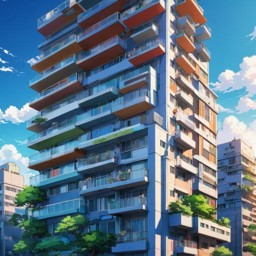 sky apartment,apartment block,apartment building,honolulu,residential tower,apartment-blocks,apartment complex,apartment blocks,apartments,apartment buildings,high-rise building,balconies,an apartment,block of flats,high rise,highrise,block balcony,high rises,skyscraper,apartment house,Illustration,Japanese style,Japanese Style 03