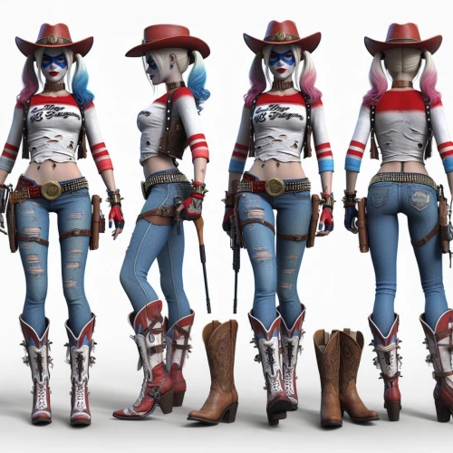 cowgirl,rodeo clown,harley quinn,cowgirls,harley,rodeo,cowboy bone,lady medic,cowboy,wild west,cowboy beans,ranger,sheriff,pubg mascot,cow boy,texan,clone jesionolistny,gunfighter,women's boots,female nurse