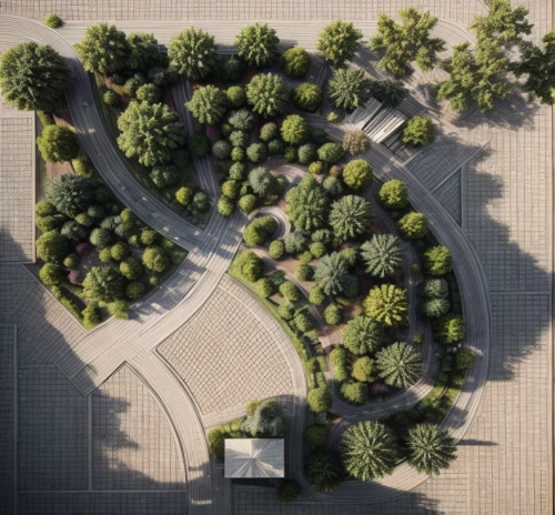 urban park,highway roundabout,paved square,urban design,landscape plan,suburban,roundabout,parking place,aerial view umbrella,aerial landscape,view from above,parking space,japanese zen garden,center park,trees with stitching,parking lot under construction,circle around tree,street plan,car park,from above,Architecture,Urban Planning,Aerial View,Urban Design