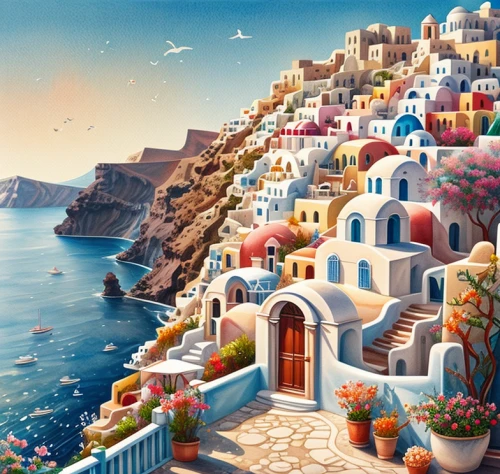 santorini,greek island,greek islands,mediterranean,greece,oia,aegean,positano,world digital painting,hellenic,the mediterranean sea,mediterranean sea,cat greece,seaside resort,colorful city,italian painter,aegean sea,aeolian islands,sea landscape,coastal landscape