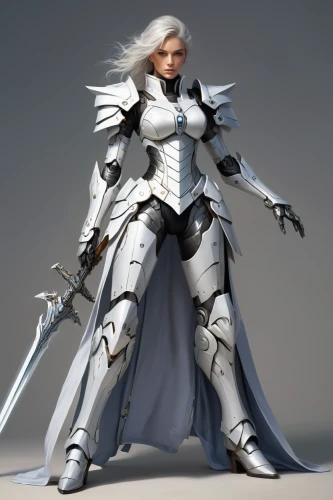 female warrior,paladin,knight armor,swordswoman,suit of the snow maiden,armored,male elf,cullen skink,vax figure,crusader,winterblueher,fantasy warrior,joan of arc,armor,massively multiplayer online role-playing game,white eagle,ice queen,silver,heroic fantasy,3d figure,Conceptual Art,Fantasy,Fantasy 04