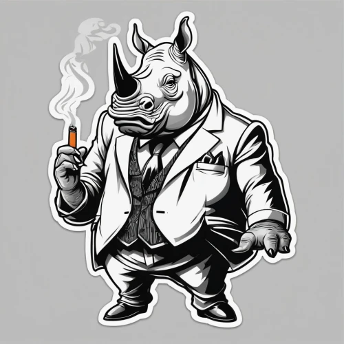 smoking man,rhinoceros,rhino,bellow's smoker,black rhino,smoker,hippopotamus,black rhinoceros,suckling pig,pipe smoking,pig,continental bulldog,pig roast,no-smoking,smoking cigar,hog,smoking pipe,smoked beef,non-smoking,inner pig dog,Unique,Design,Sticker