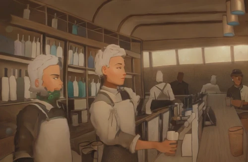 apothecary,chemical laboratory,pharmacy,soda fountain,shopkeeper,merchant,laundress,barber shop,sewing factory,retro diner,laboratory information,librarian,theoretician physician,clerk,chef's uniform,chemist,barbershop,sci fiction illustration,the long-hair cutter,medic,Game&Anime,Pixar 3D,Pixar 3D