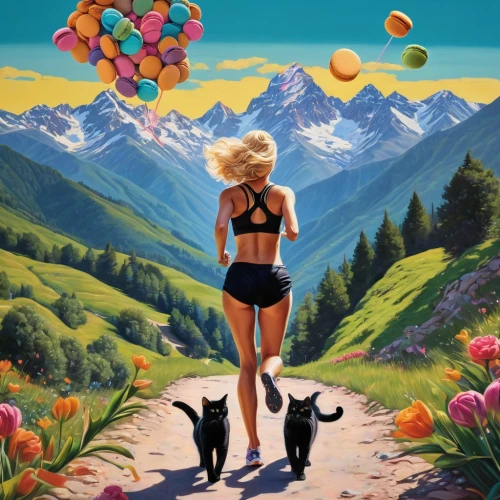 girl with dog,heidi country,travel poster,world digital painting,balloon trip,hiker,dog hiking,sci fiction illustration,pixie-bob,vegan icons,hikers,little girl with balloons,hike,ann margarett-hollywood,travel trailer poster,summer background,trail mix,travelers,cover,travel woman,Photography,General,Natural