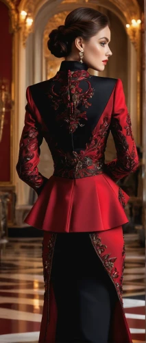 matador,flamenco,bolero jacket,napoleon iii style,elegance,imperial coat,black-red gold,baroque,lady in red,lacquer,bullfighting,silk red,queen of hearts,evening dress,callas,damask,bullfight,valentino,menswear for women,elegant,Photography,General,Natural