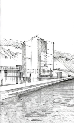 hydropower plant,3d rendering,kirrarchitecture,technical drawing,street plan,reconstruction,civil engineering,power station,the east bank from the west bank,transport hub,embankment,school design,quayside,concept art,line drawing,under construction,sewage treatment plant,cargo port,render,thermal power plant,Design Sketch,Design Sketch,Pencil Line Art