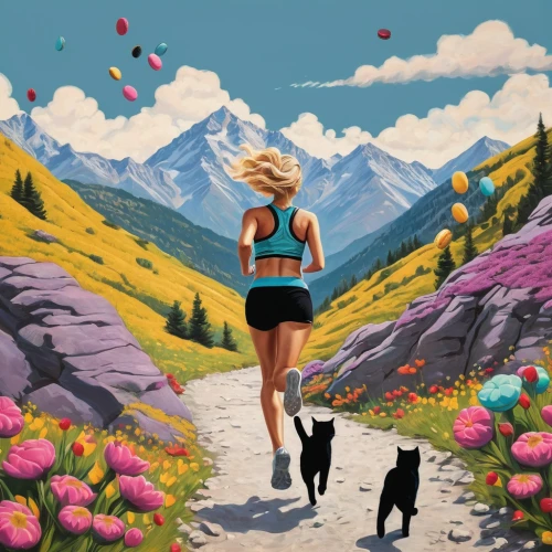 ultramarathon,female runner,trail running,dog hiking,hiker,heidi country,girl with dog,hikers,girl in flowers,hike,trail mix,woman walking,world digital painting,running dog,chasing butterflies,long-distance running,girl picking flowers,hiking,trekking,little girl running,Photography,General,Natural