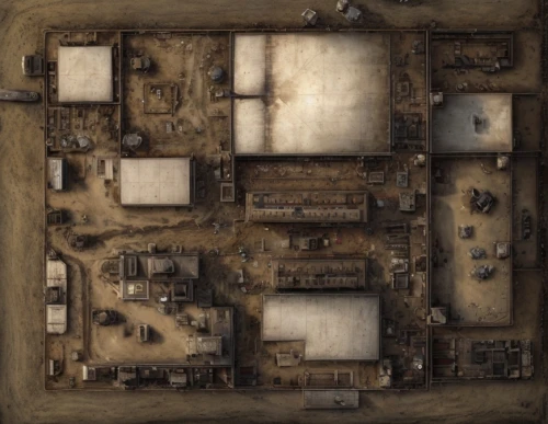 demolition map,mining facility,industrial area,district 9,fallout shelter,town planning,empty factory,industrial plant,human settlement,factories,settlement,aerial shot,barracks,refinery,bird's-eye view,from above,industrial hall,farmstead,chemical plant,heavy water factory,Game Scene Design,Game Scene Design,Realistic