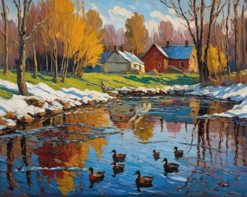 winter landscape,christmas landscape,snow landscape,winter lake,autumn landscape,river landscape,oil painting,new england,david bates,fall landscape,vermont,home landscape,snow scene,snowy landscape,early winter,flowing creek,raven river,oil painting on canvas,rural landscape,brook landscape,Art,Artistic Painting,Artistic Painting 03