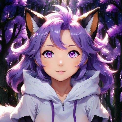 acerola,cute fox,adorable fox,fox,twitch icon,child fox,kitsune,violet,purple background,portrait background,fae,heterochromia,kado,purple wallpaper,purple chestnut,violet eyes,eris,medusa,edit icon,a fox,Illustration,Japanese style,Japanese Style 01