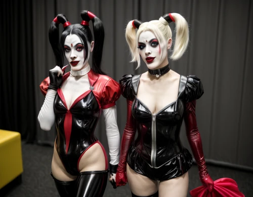 harley quinn,butterfly dolls,devils,angel and devil,cosplay image,harley,latex clothing,costumes,performers,cosplay,bad girls,receptionists,cruella,vamps,mice,felines,comiccon,two-point-ladybug,bunnies,dolls