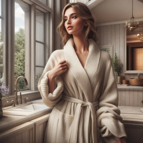 bathrobe,laundress,luxury bathroom,home fragrance,laundry room,in a towel,sackcloth textured,girl in the kitchen,cardigan,spa items,retouching,mollete laundry,spa,bath white,female model,nightwear,window covering,kitchen towel,natural cosmetic,window curtain,Common,Common,Photography