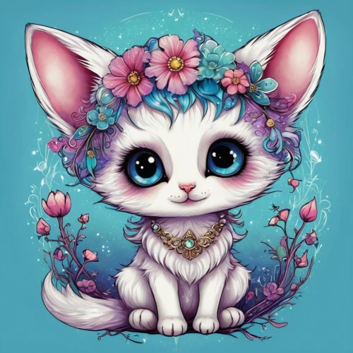 blossom kitten,flower cat,flower animal,calico cat,cat kawaii,cat vector,tea party cat,kitten,cute cat,cartoon cat,floral background,flower background,spring unicorn,capricorn kitz,flower girl,flowers png,doll cat,cute cartoon image,calico,kawaii patches,Illustration,Abstract Fantasy,Abstract Fantasy 10