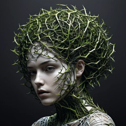 dryad,tree crown,ivy,background ivy,the enchantress,tree moss,crown of thorns,rooted,girl with tree,elven,branching,natura,medusa,arborist,moss,artemisia,medusa gorgon,green tree,thorns,plant and roots,Photography,Artistic Photography,Artistic Photography 11