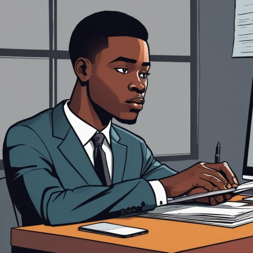 black businessman,a black man on a suit,african businessman,man with a computer,an investor,black professional,white-collar worker,vector illustration,computer business,night administrator,the local administration of mastery,frame illustration,sci fiction illustration,character animation,establishing a business,vector art,stock broker,ceo,screenwriter,stock trader,Illustration,Vector,Vector 11